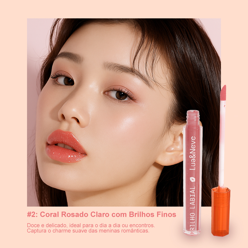 Gloss Labial Doce de Amor Lua&Neve | 6 Cores com Brilhos Finos, Hidratação e Filme Formando, Cria Lábios de Vidro Encantadores