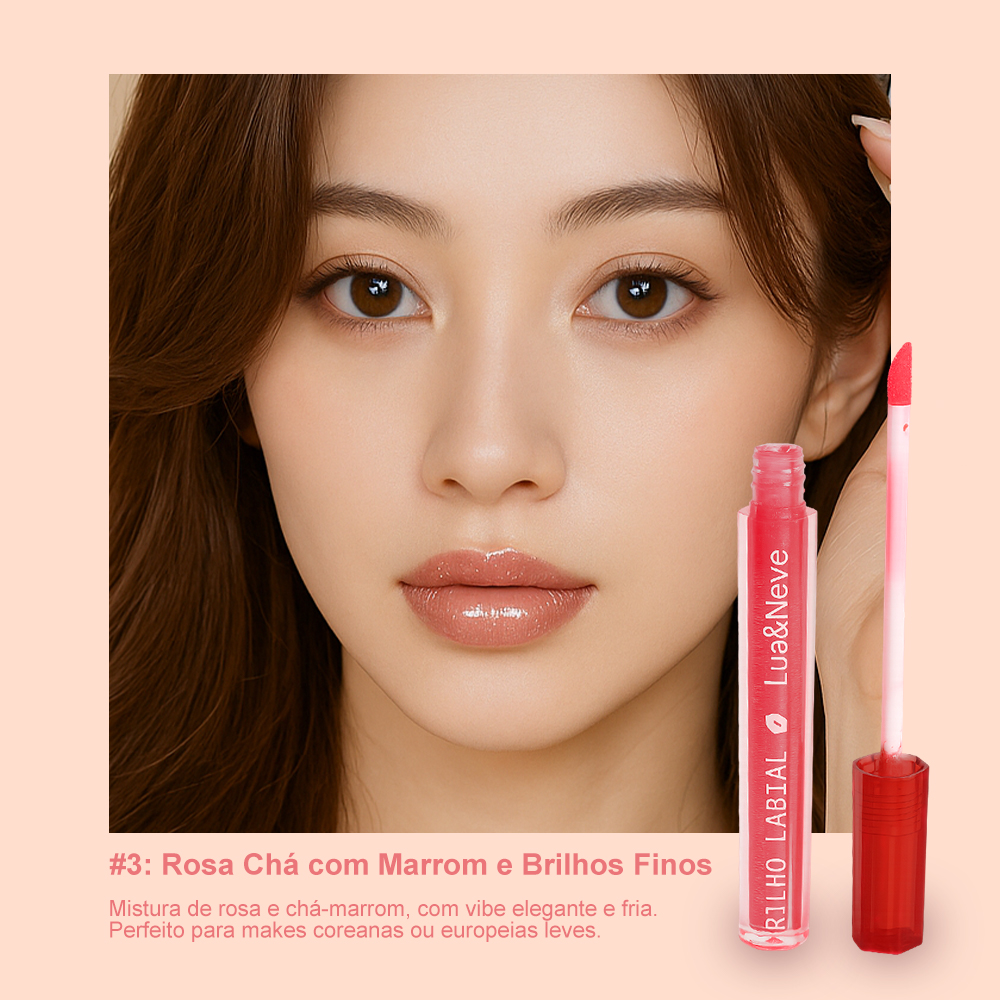 Gloss Labial Doce de Amor Lua&Neve | 6 Cores com Brilhos Finos, Hidratação e Filme Formando, Cria Lábios de Vidro Encantadores