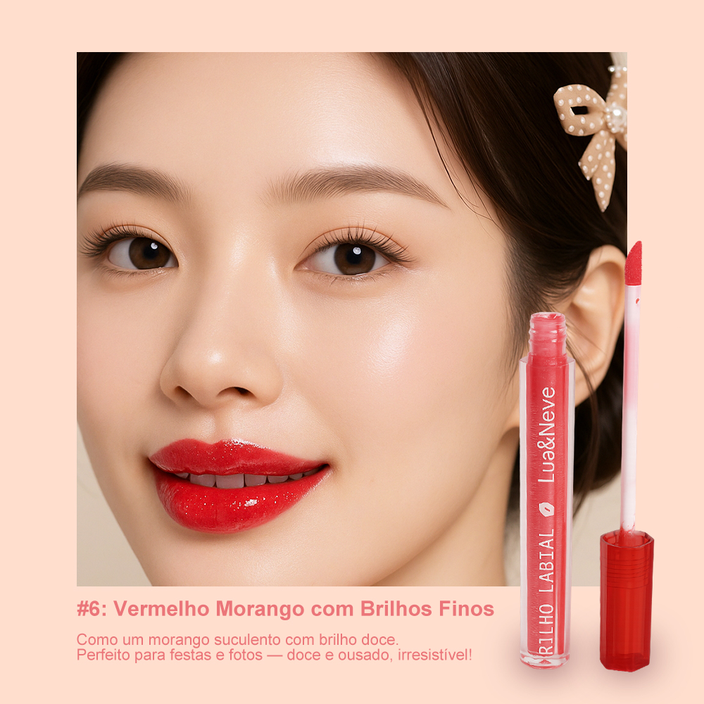 Gloss Labial Doce de Amor Lua&Neve | 6 Cores com Brilhos Finos, Hidratação e Filme Formando, Cria Lábios de Vidro Encantadores