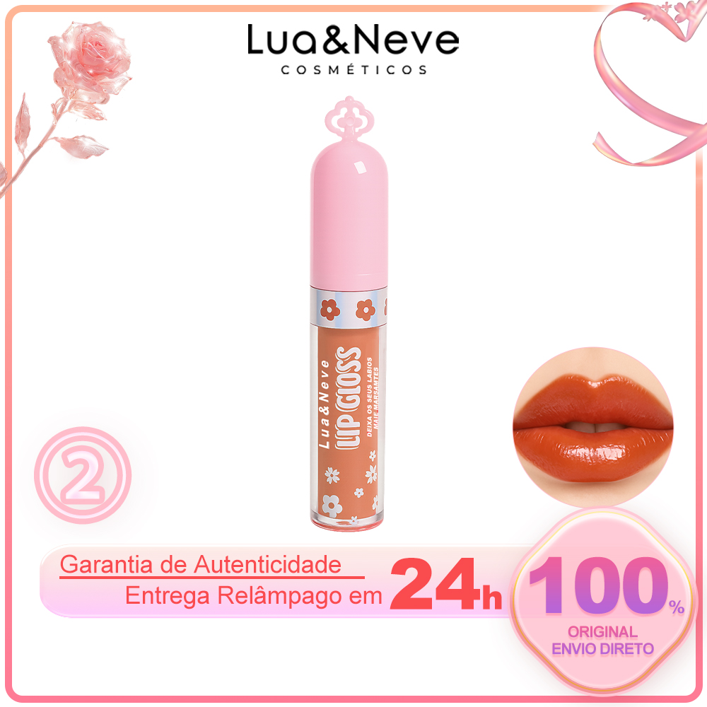 Gloss Labial Lua&Neve com Tampa Rosa Floral | 6 Cores de Lábios de Vidro Transparente, Hidratação e Formação de Filme, Must - have para Garotas Doces