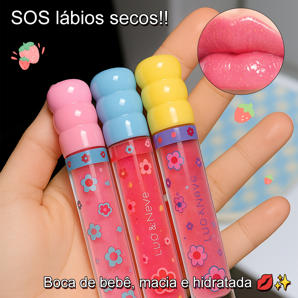 Gloss Labial Lua&Neve com Glitter Fantástico | 6 Cores em Tubos Doces, Brilho Fino como Vidro, Salvando Lábios Secos