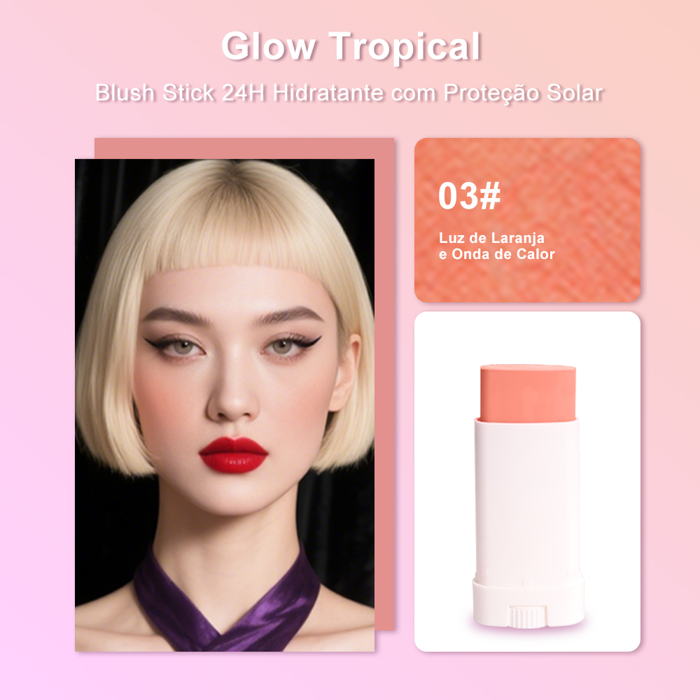 Bastão de Blush Lua&Neve Glow Tropical | 3 Cores Naturais, 24H Hidratação com Protetor Solar, Cria Atmosfera com Um Toque