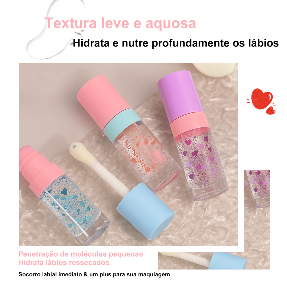Gloss Labial Lua&Neve com Glitter Fantástico | 3 Cores em Degradê, Glitter de Coração, Criando Efeito Labios de Vidro com Destaque