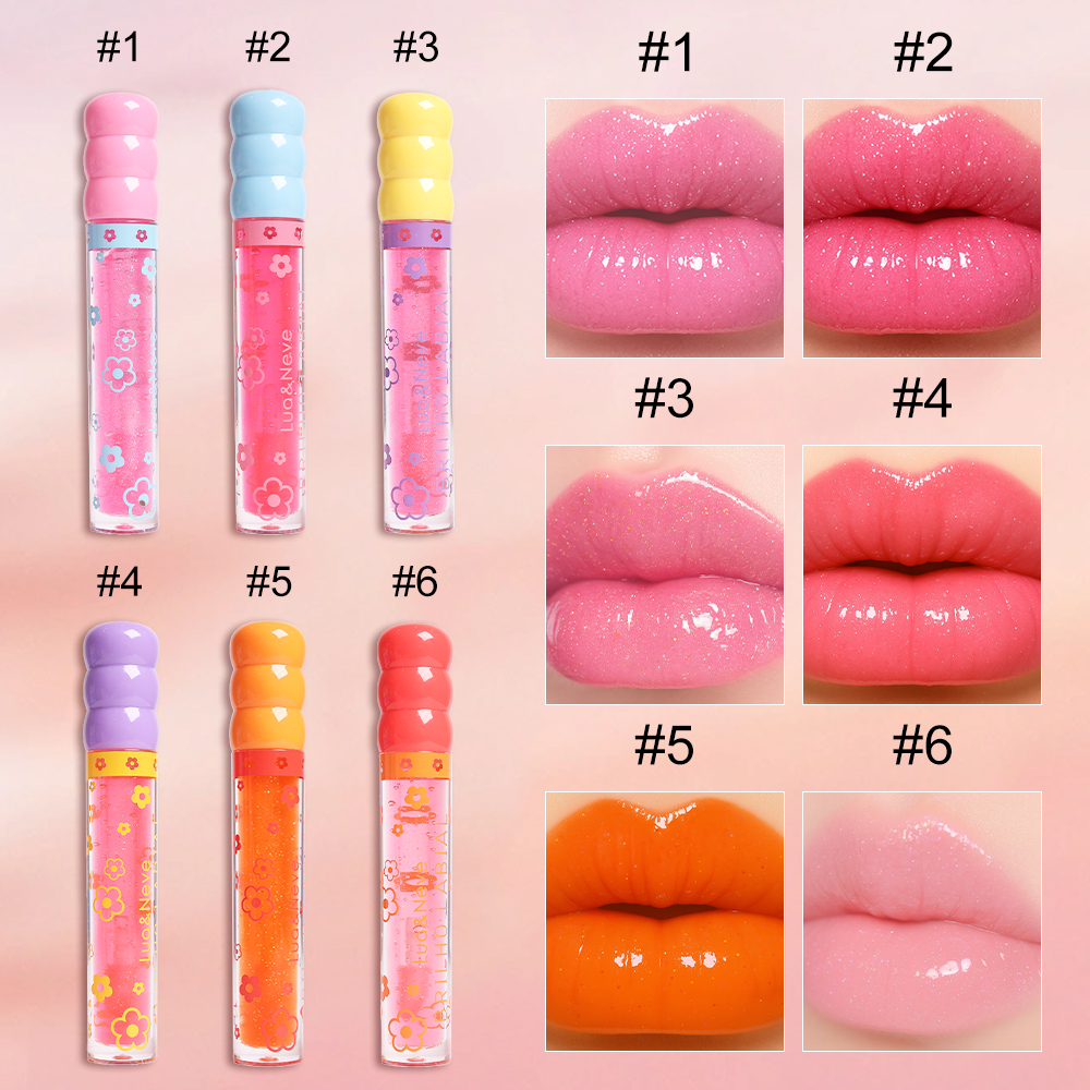 Gloss Labial Lua&Neve com Glitter Fantástico | 6 Cores em Tubos Doces, Brilho Fino como Vidro, Salvando Lábios Secos