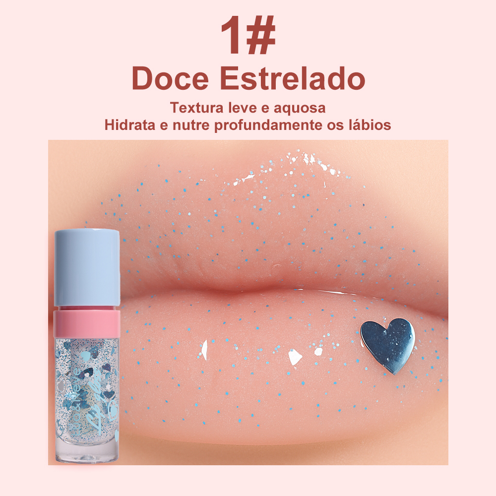 Gloss Labial Lua&Neve com Glitter Fantástico | 3 Cores em Degradê, Glitter de Coração, Criando Efeito Labios de Vidro com Destaque