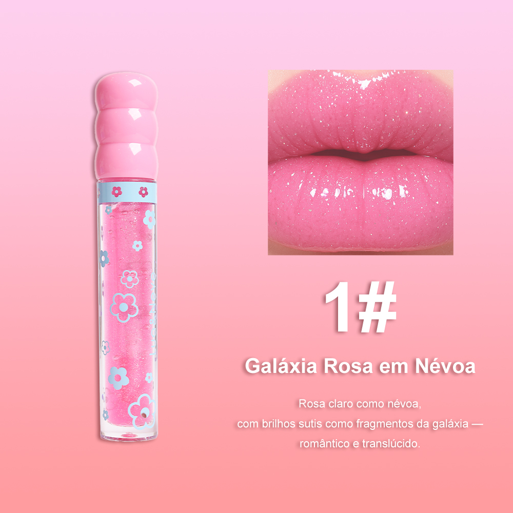 Gloss Labial Lua&Neve com Glitter Fantástico | 6 Cores em Tubos Doces, Brilho Fino como Vidro, Salvando Lábios Secos