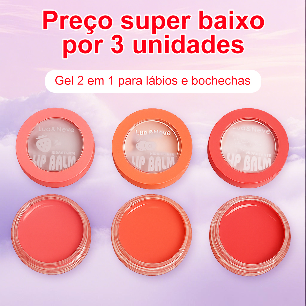 Bálsamo Hidratante 2 em 1 para Lábios e Bochechas Lua&Neve | Kit com 3 Cores, Hidratação de Inverno, Atmosfera de Mesma Cor