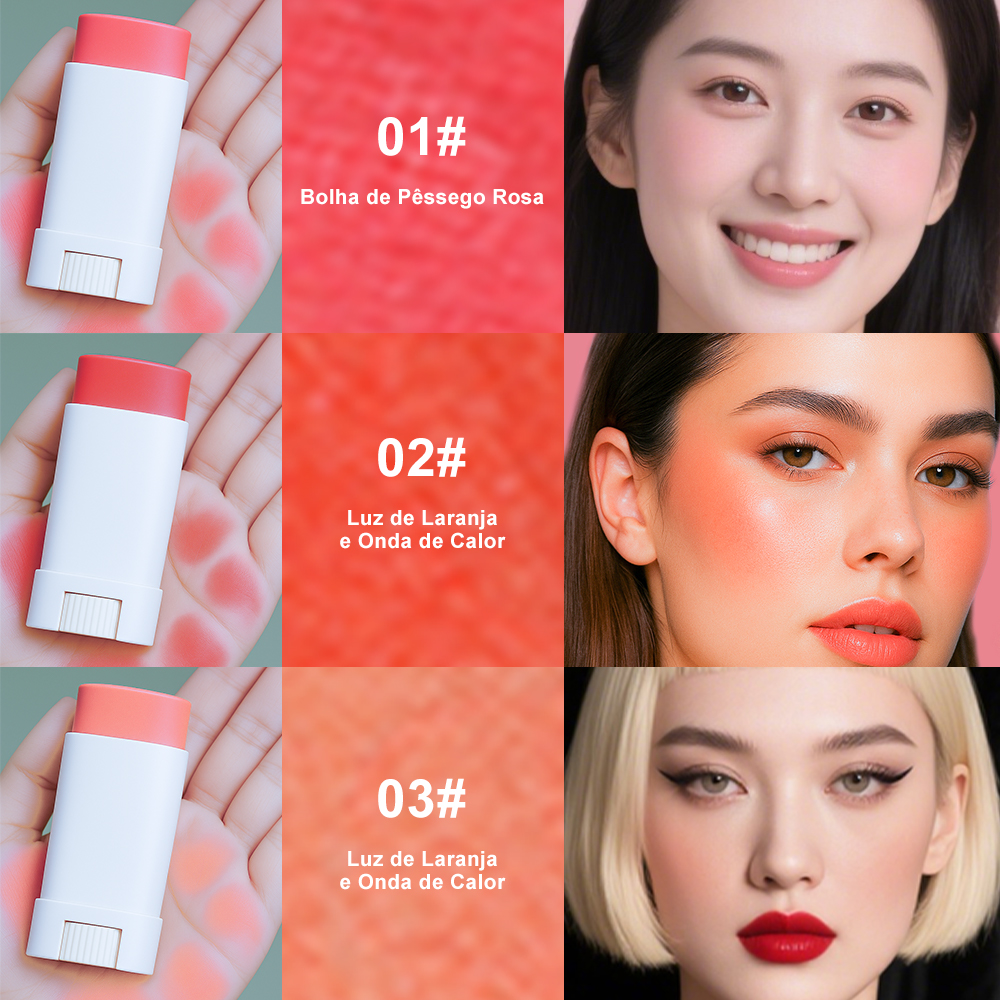 Bastão de Blush Lua&Neve Glow Tropical | 3 Cores Naturais, 24H Hidratação com Protetor Solar, Cria Atmosfera com Um Toque