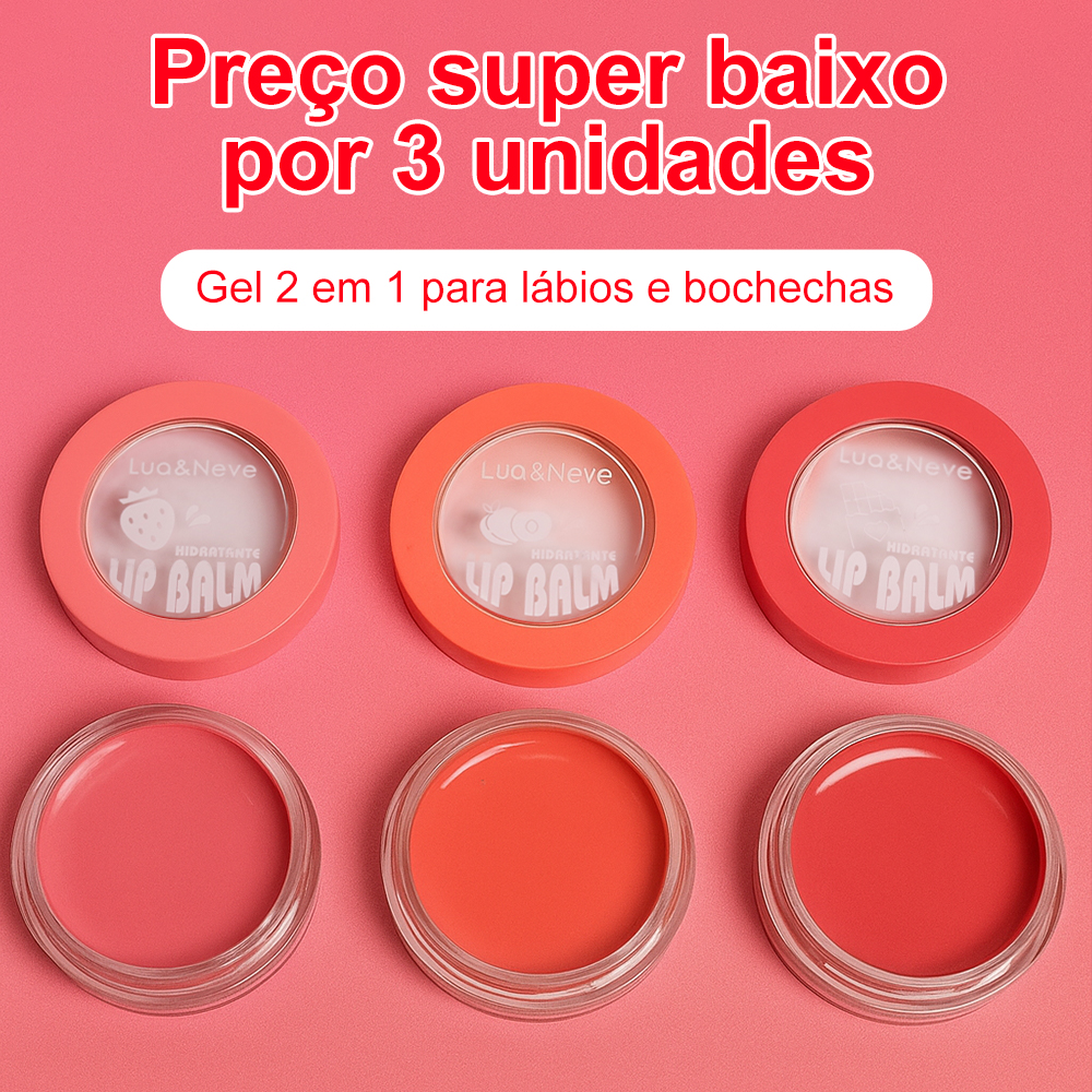 Bálsamo Hidratante 2 em 1 para Lábios e Bochechas Lua&Neve | Kit com 3 Cores, Hidratação de Inverno, Atmosfera de Mesma Cor
