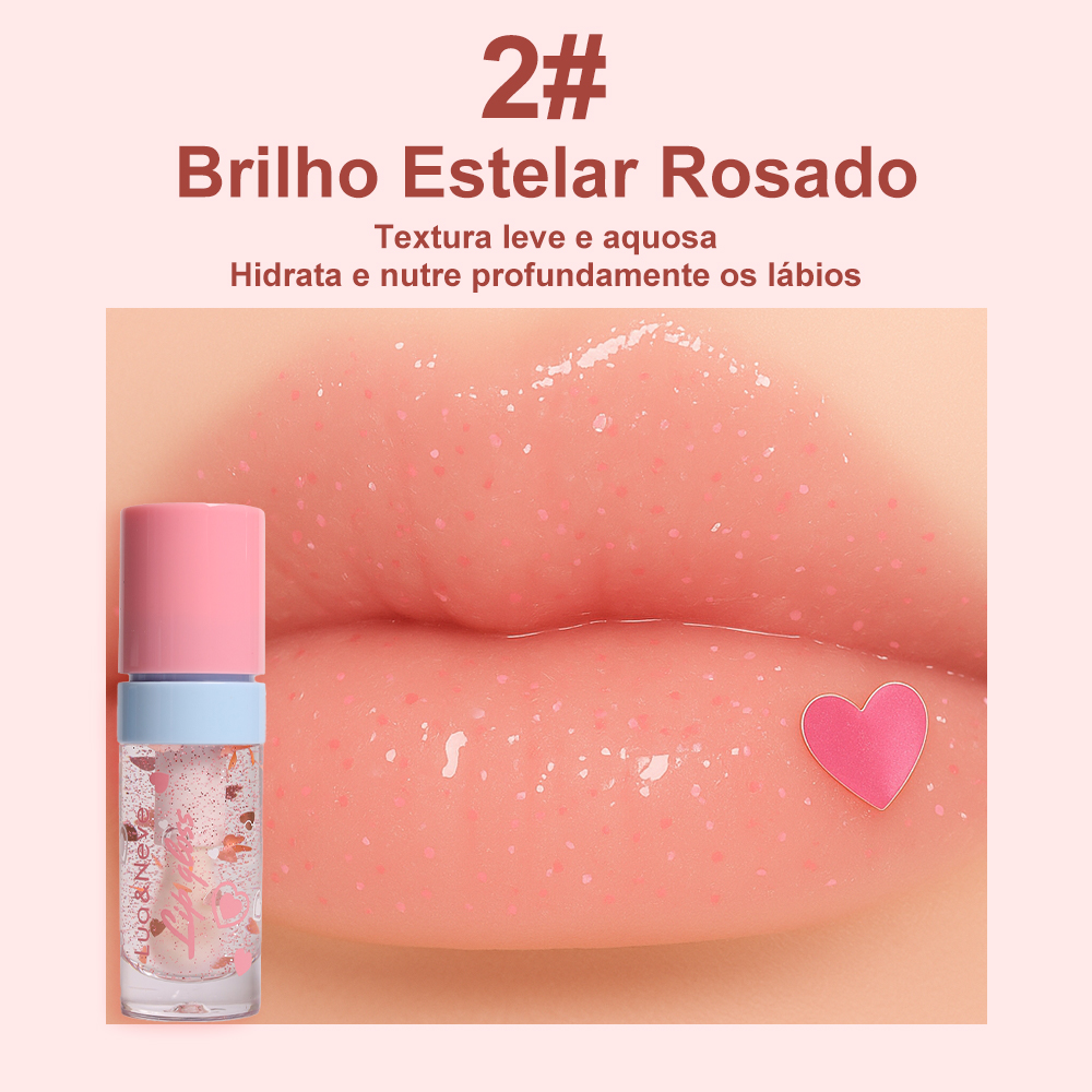 Gloss Labial Lua&Neve com Glitter Fantástico | 3 Cores em Degradê, Glitter de Coração, Criando Efeito Labios de Vidro com Destaque