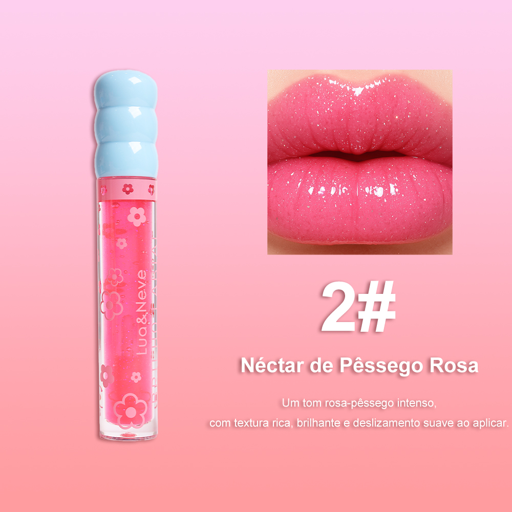 Gloss Labial Lua&Neve com Glitter Fantástico | 6 Cores em Tubos Doces, Brilho Fino como Vidro, Salvando Lábios Secos