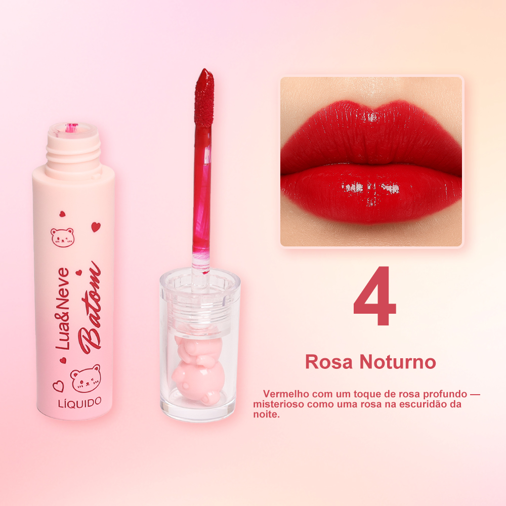 Kit de Batom Líquido Lua&Neve com Efeito de Espelho de Urso Fofo | 6 Cores Doces e Poderosas, Efeito Labios de Vidro, Criando Maquiagem Labial Versátil