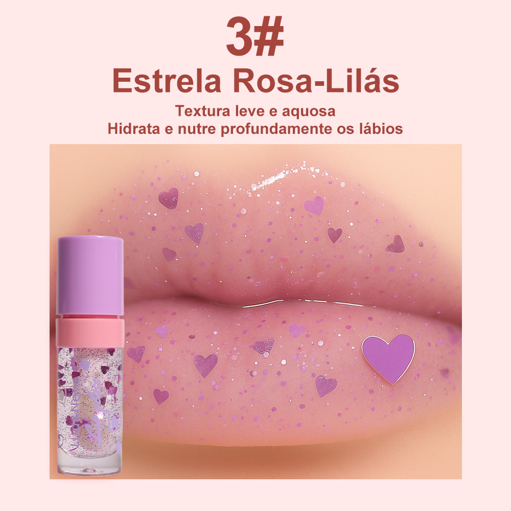 Gloss Labial Lua&Neve com Glitter Fantástico | 3 Cores em Degradê, Glitter de Coração, Criando Efeito Labios de Vidro com Destaque