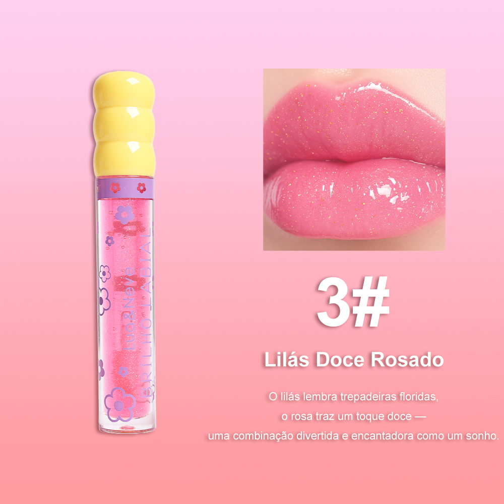 Gloss Labial Lua&Neve com Glitter Fantástico | 6 Cores em Tubos Doces, Brilho Fino como Vidro, Salvando Lábios Secos