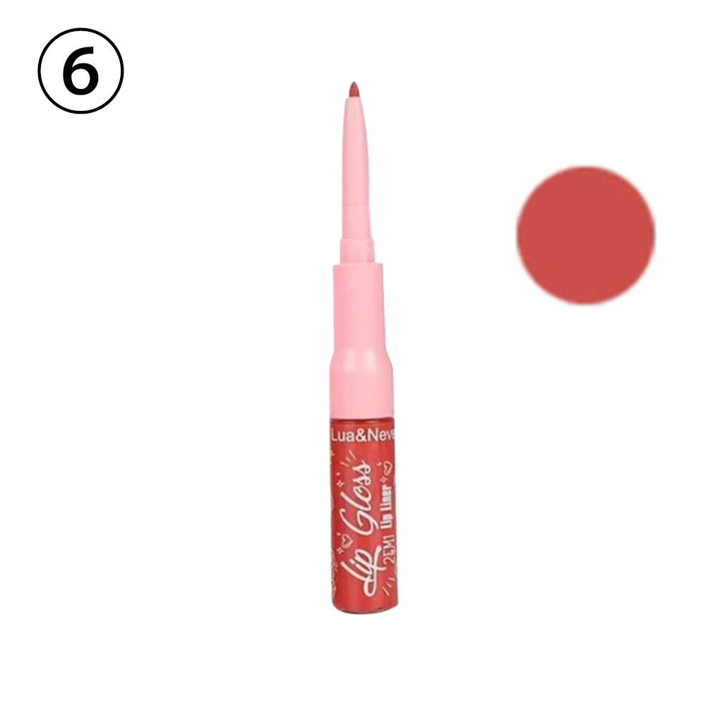 Caneta de Lip Gloss Dupla Ponta Lua&Neve | 6 Cores Intensas, Lápis Labial + Lip Gloss 2 em 1, Delimitando Forma Cheia de Lábios
