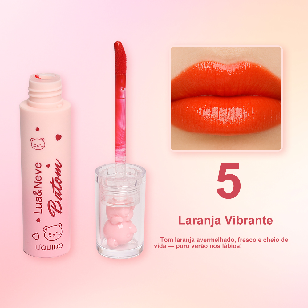 Kit de Batom Líquido Lua&Neve com Efeito de Espelho de Urso Fofo | 6 Cores Doces e Poderosas, Efeito Labios de Vidro, Criando Maquiagem Labial Versátil