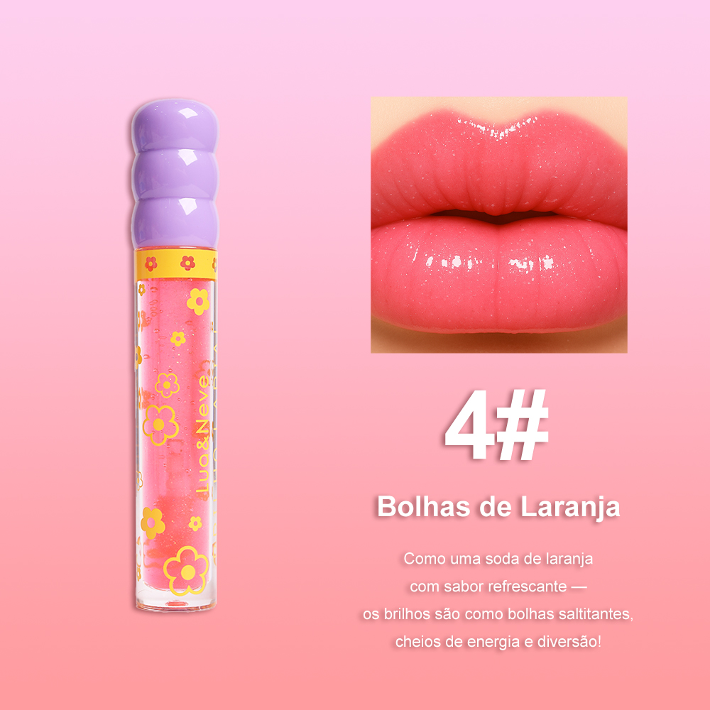 Gloss Labial Lua&Neve com Glitter Fantástico | 6 Cores em Tubos Doces, Brilho Fino como Vidro, Salvando Lábios Secos
