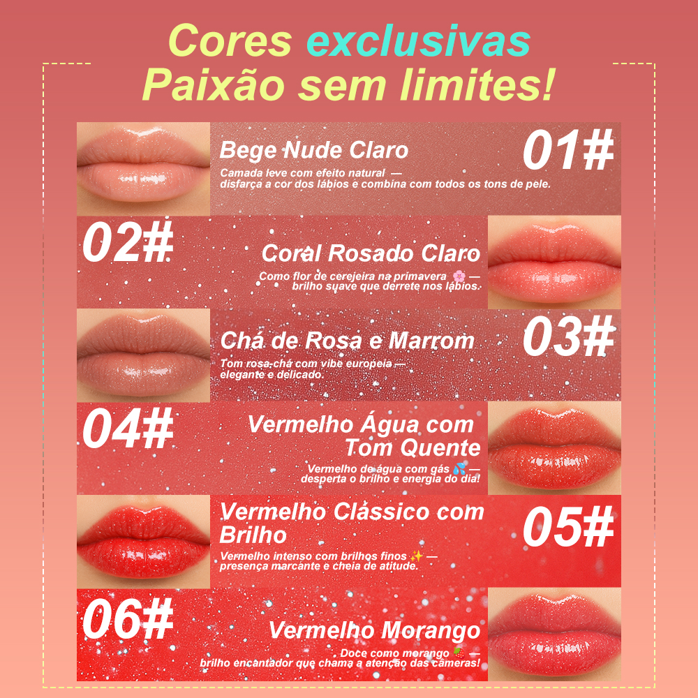 Gloss Labial Doce de Amor Lua&Neve | 6 Cores com Brilhos Finos, Hidratação e Filme Formando, Cria Lábios de Vidro Encantadores