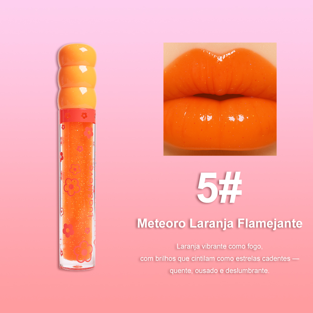 Gloss Labial Lua&Neve com Glitter Fantástico | 6 Cores em Tubos Doces, Brilho Fino como Vidro, Salvando Lábios Secos