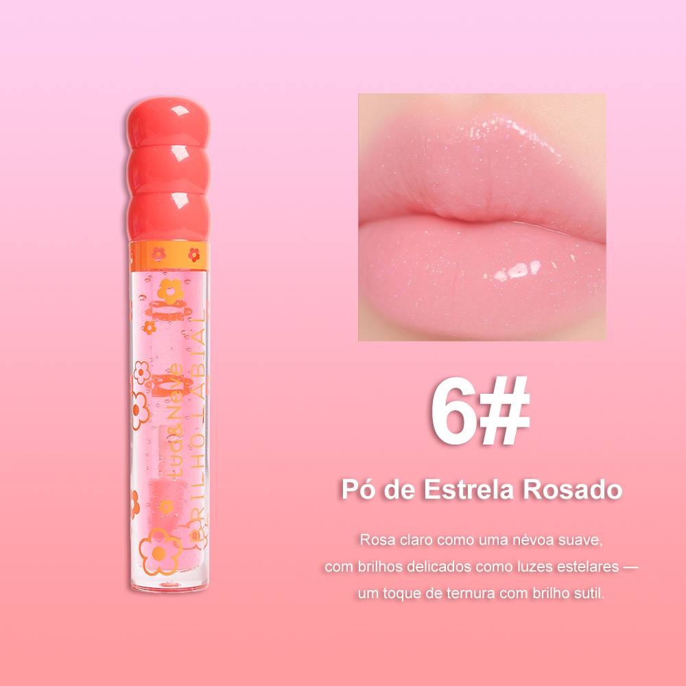 Gloss Labial Lua&Neve com Glitter Fantástico | 6 Cores em Tubos Doces, Brilho Fino como Vidro, Salvando Lábios Secos
