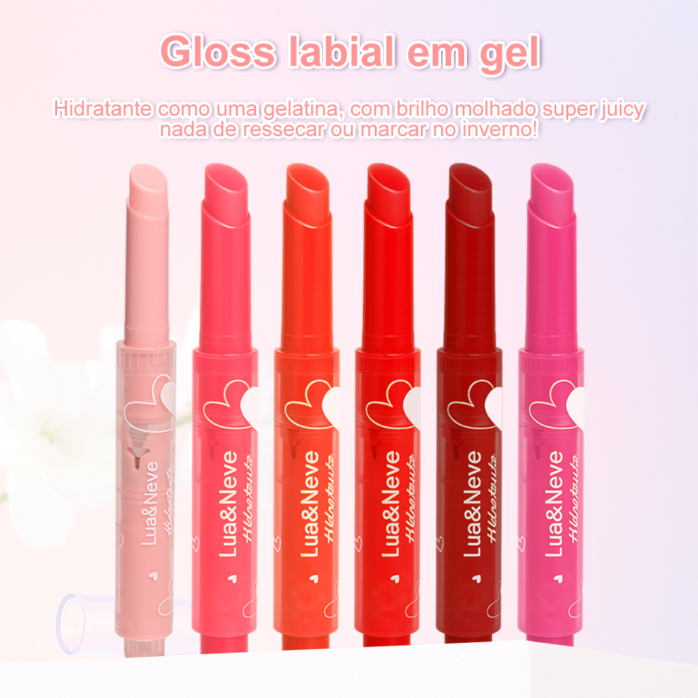 Caneta de Gloss Labial Gel com Coração Lua&Neve | Hidratação Gelatina, Fixação em Uma Passe, Cria Lábios Juicy no Inverno