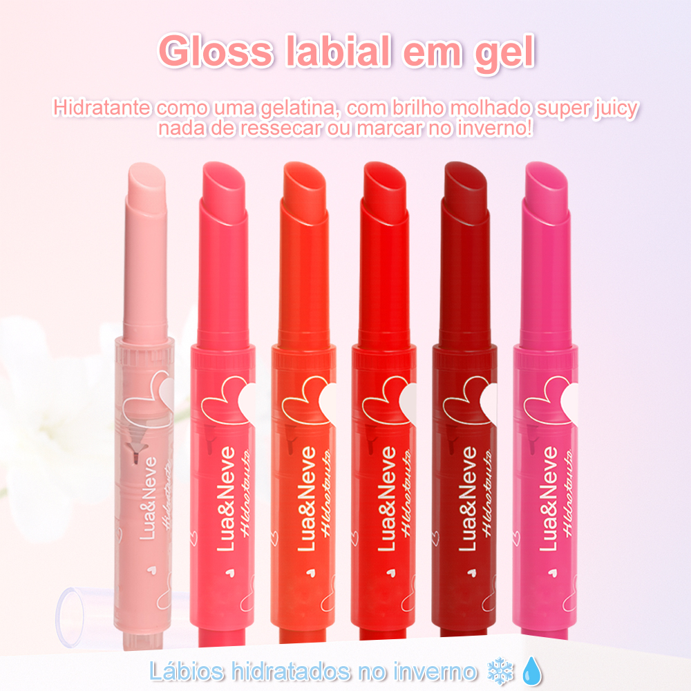 Caneta de Gloss Labial Gel com Coração Lua&Neve | Hidratação Gelatina, Fixação em Uma Passe, Cria Lábios Juicy no Inverno