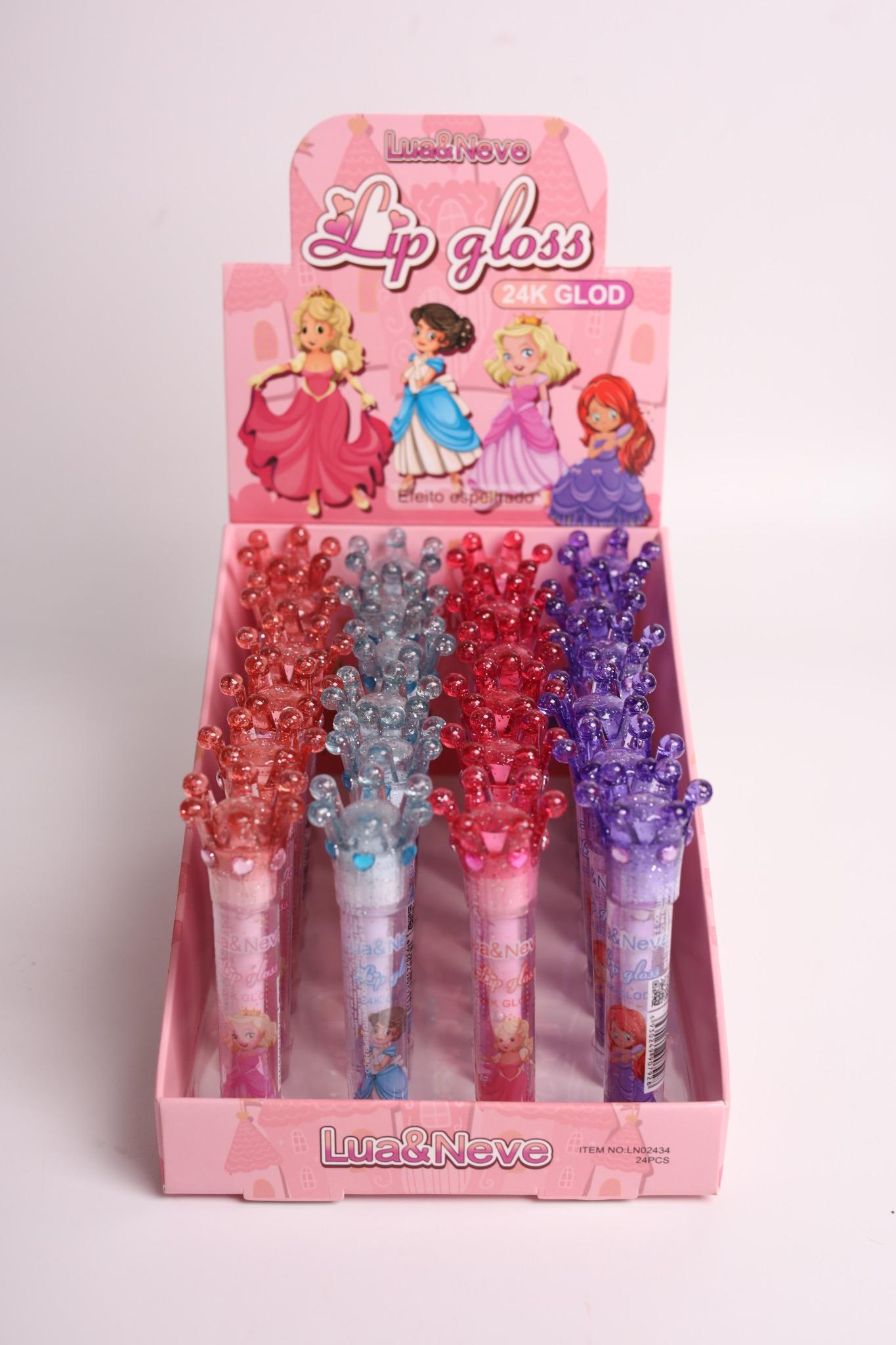 Lip Gloss de Coroa da Princesa Lua&Neve | Adorável Colaboração com Princesas, Brilho de Coração Jovem, Cria Bicos de Vidro Brilhantes