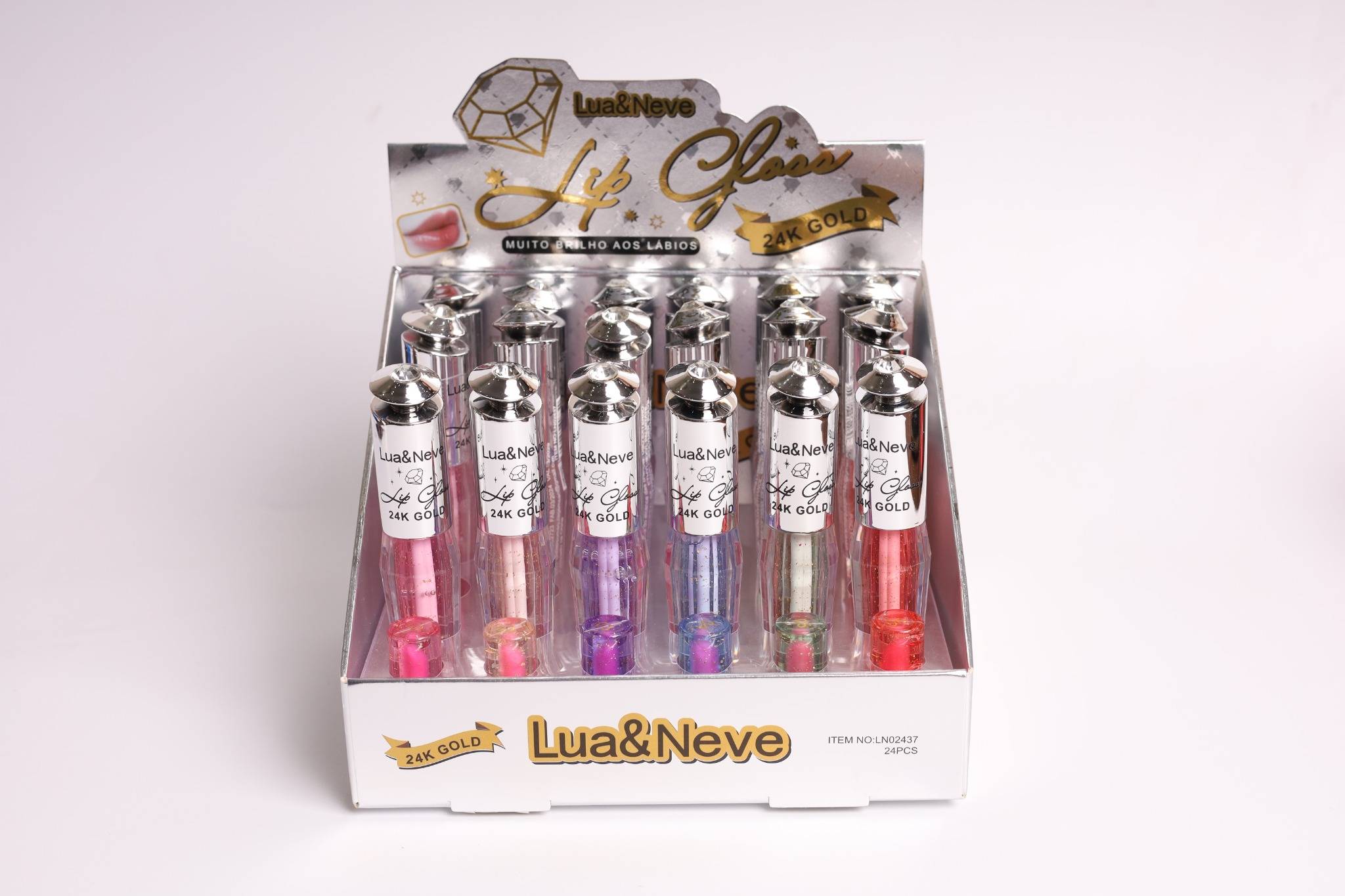 Lip Gloss 24K Lua&Neve | Frasco com Corte de Diamante, Pó Dourado Brilhante, Cria Bicos de Vidro Luxuosos
