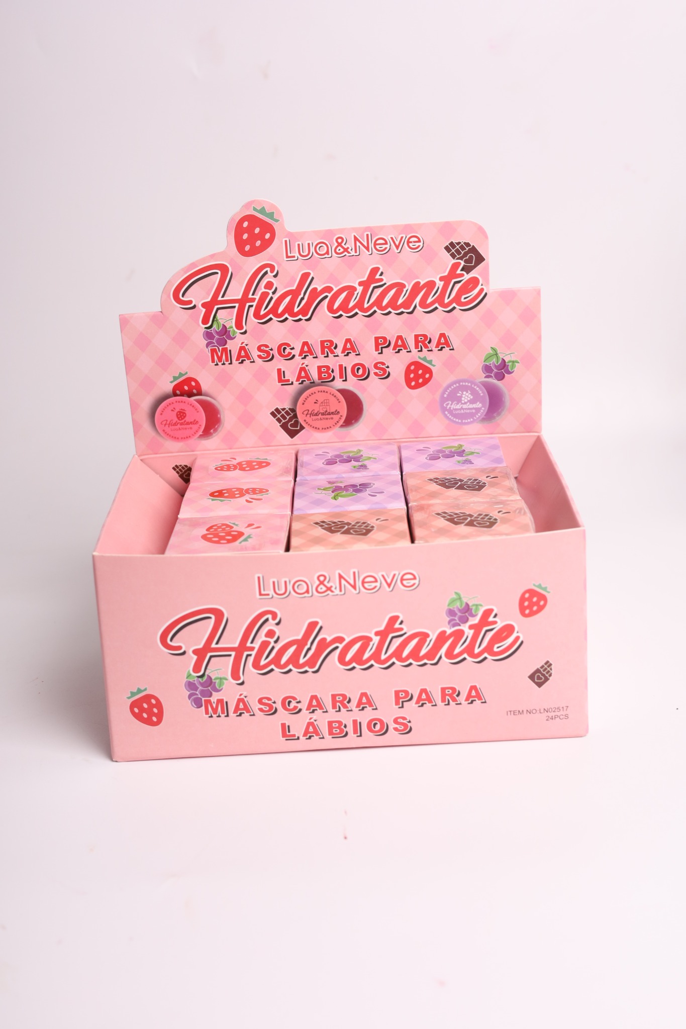 Máscara Labial Lua&Neve de Frutas | Sabores Morango/Uva/Chocolate, Reparação Noturna, Lábios Macios pela Manhã