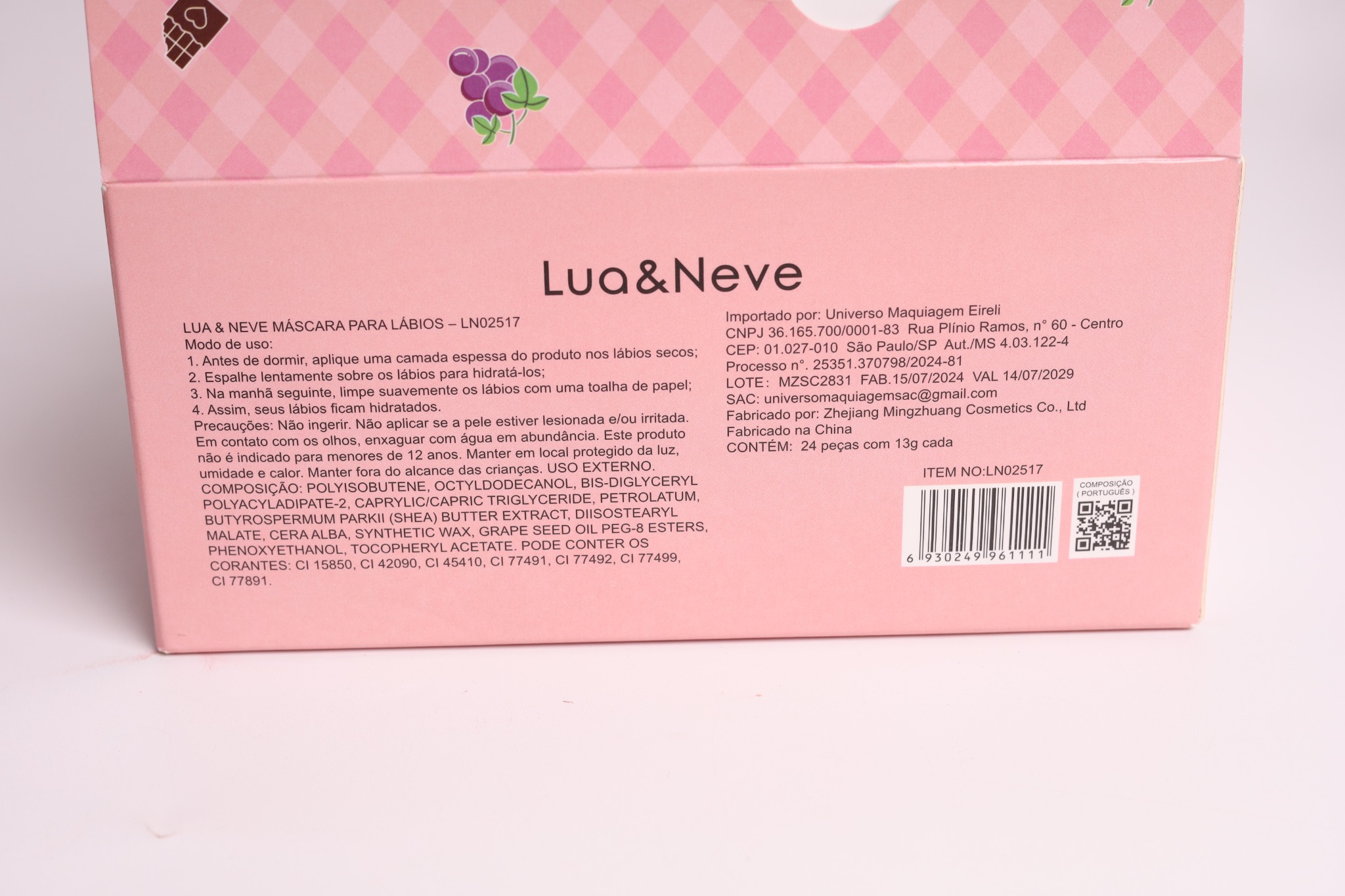 Máscara Labial Lua&Neve de Frutas | Sabores Morango/Uva/Chocolate, Reparação Noturna, Lábios Macios pela Manhã