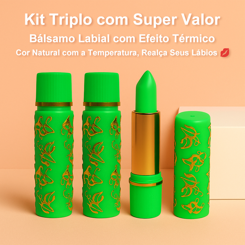 Bálsamo Labial Lua&Neve com Decoração Dourada em Verde | Efeito Térmico, Entrega em 24h, Cuida dos Lábios no Inverno