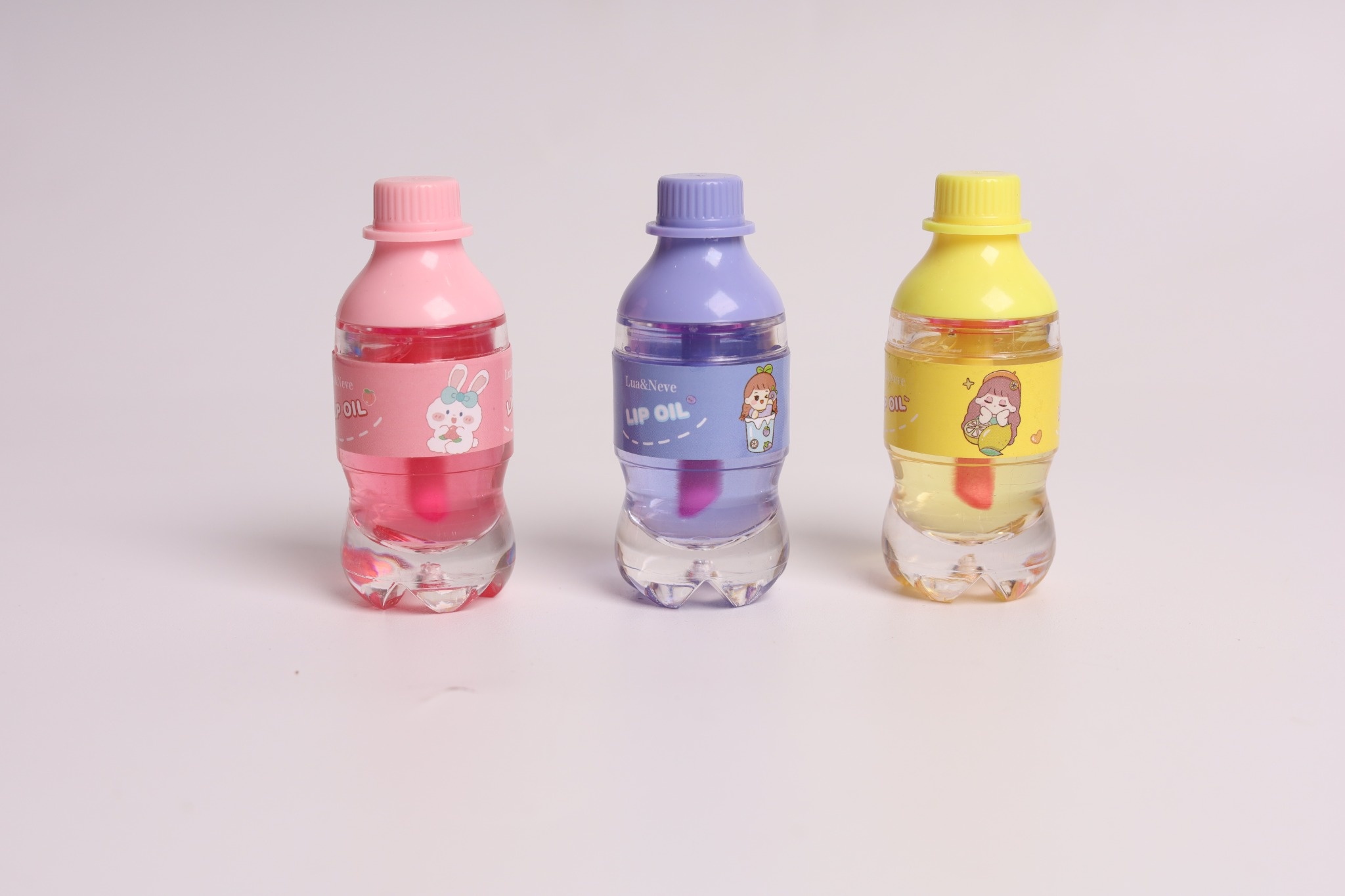 Lua&Neve Óleo Labial Mini Garrafa de Refrigerante｜Cute e Adorável, Hidratação e Reparação, 3 Aromas de Frutas, Cria Labios de Vidro