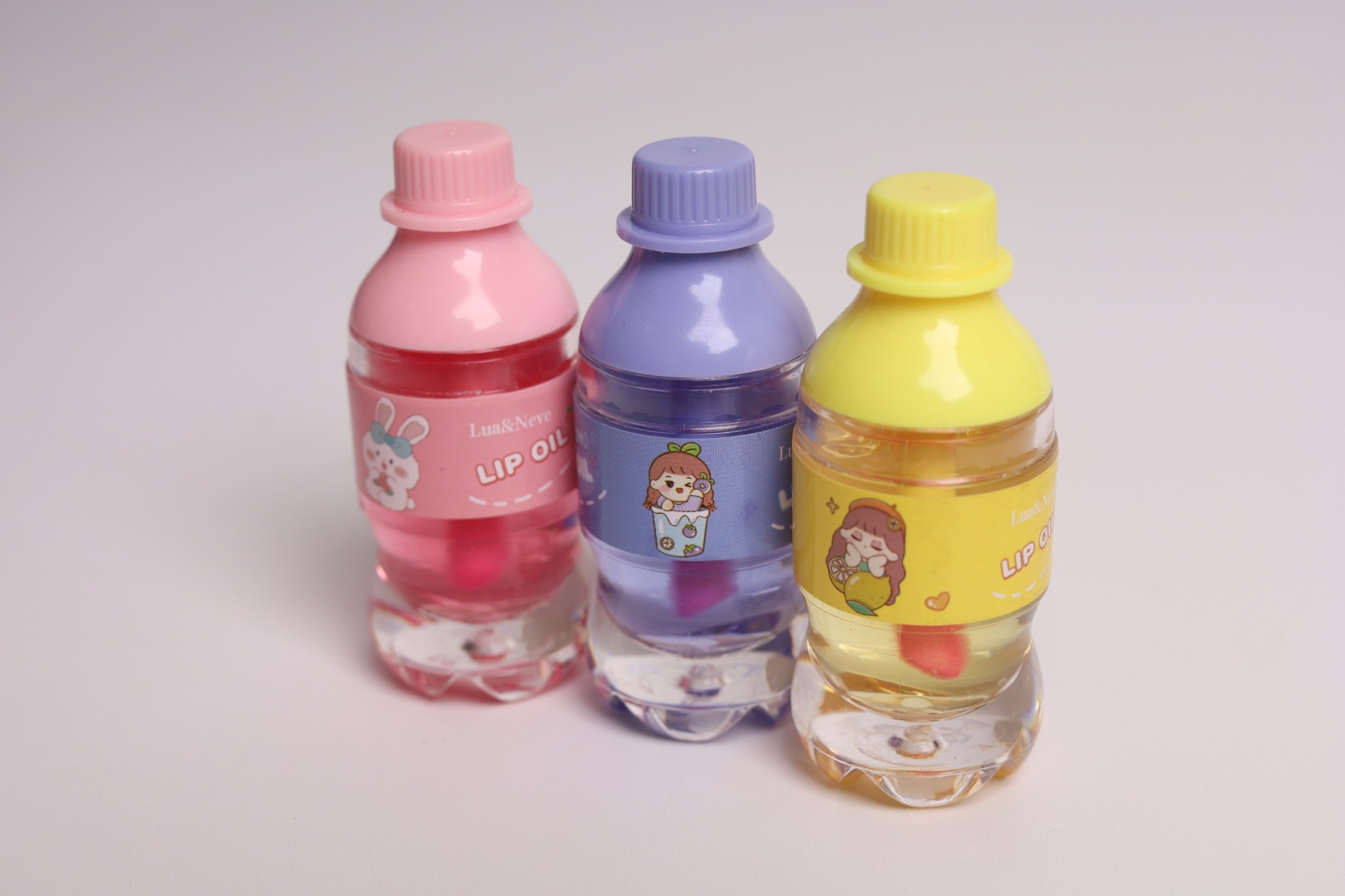 Lua&Neve Óleo Labial Mini Garrafa de Refrigerante｜Cute e Adorável, Hidratação e Reparação, 3 Aromas de Frutas, Cria Labios de Vidro