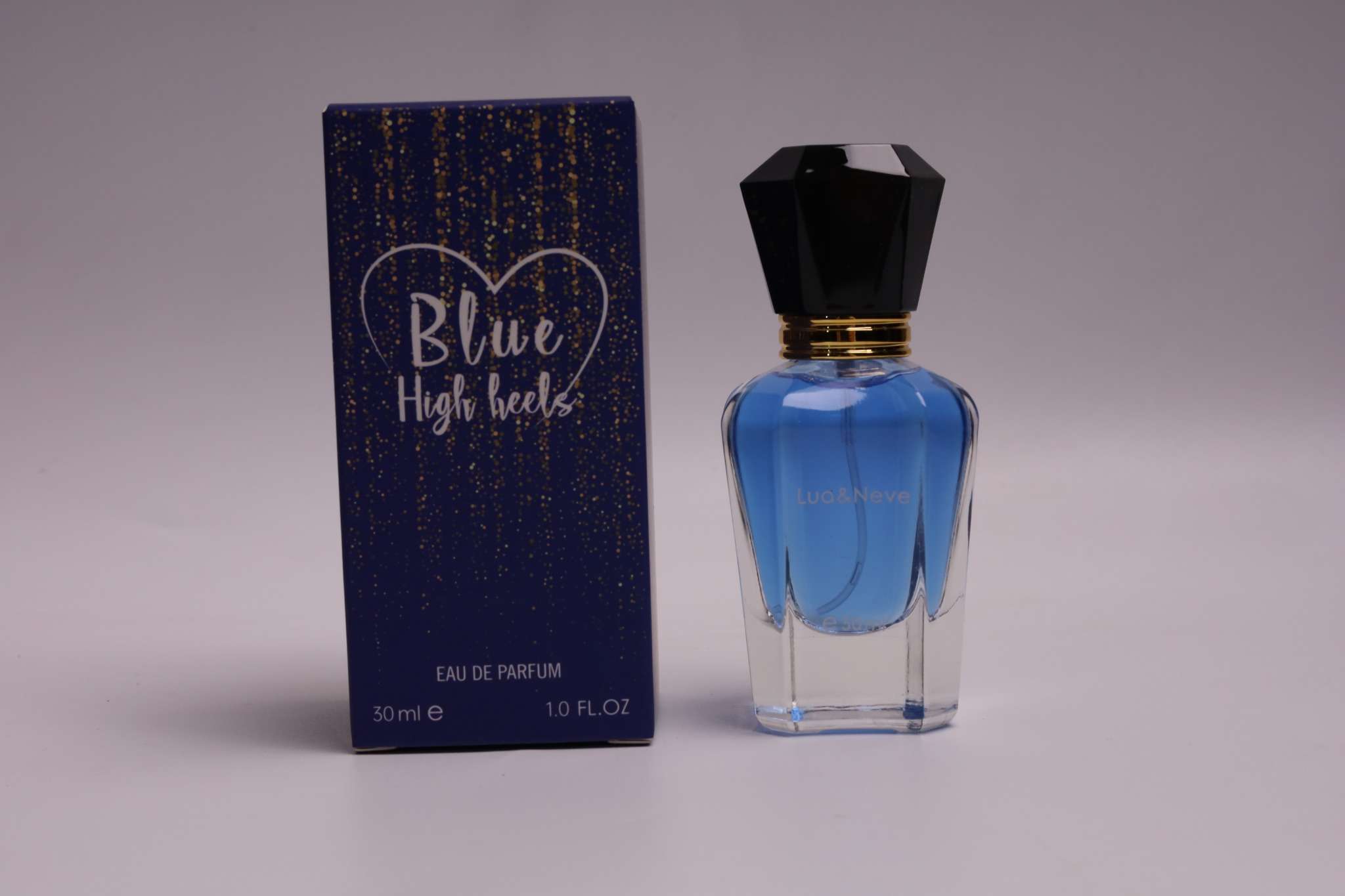 Perfume Lua&Neve Blue High Heels 30ml, Pó Dourado Brilhante, Fragrância Misteriosa