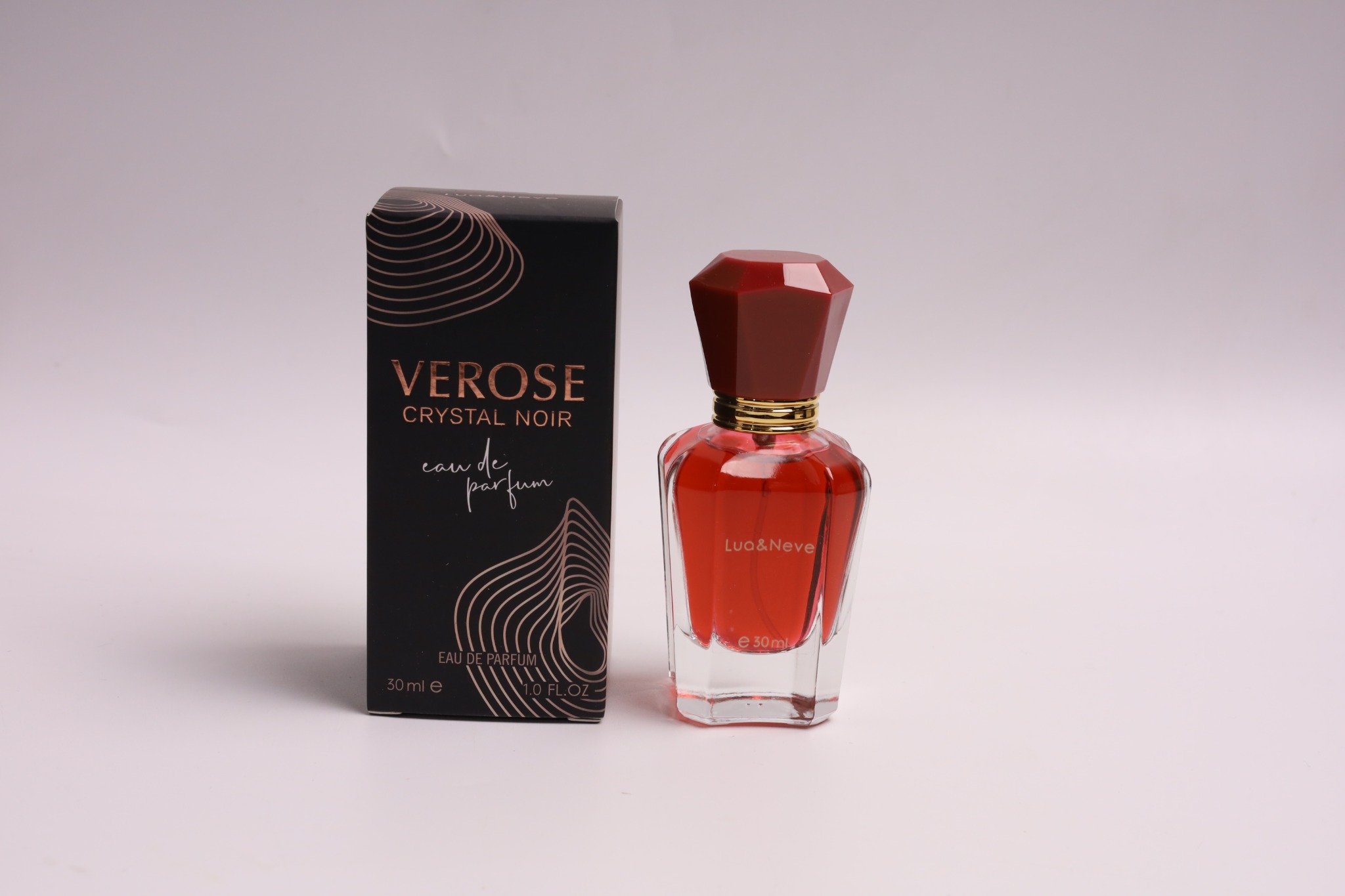 Perfume Lua&Neve Scarlet Crystal 30ml, Tampa de Diamante, Notas Luxuosas