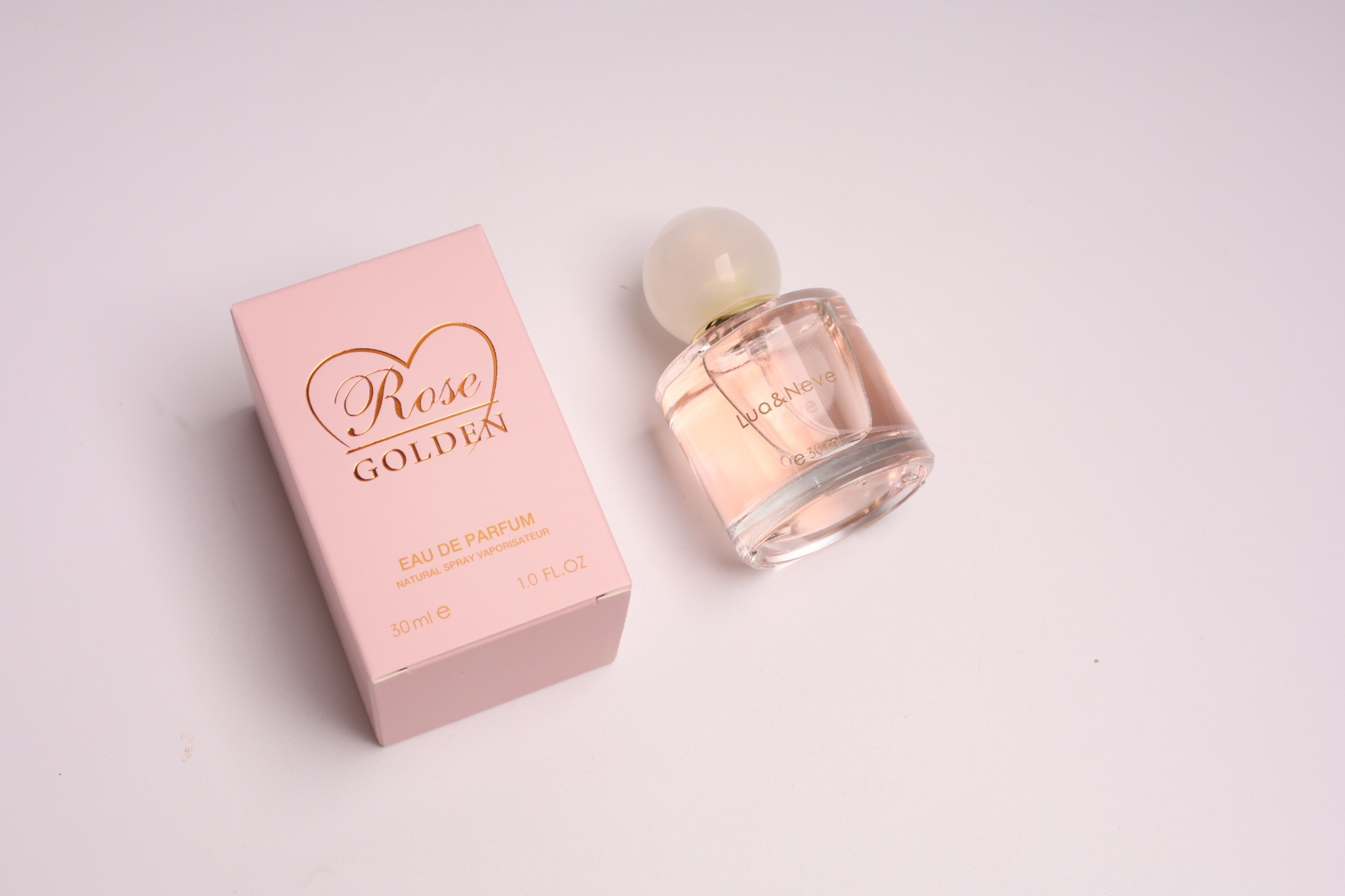 Perfume Lua&Neve Rose Golden 30ml, Tampa Esférica, Notas Florais Doces