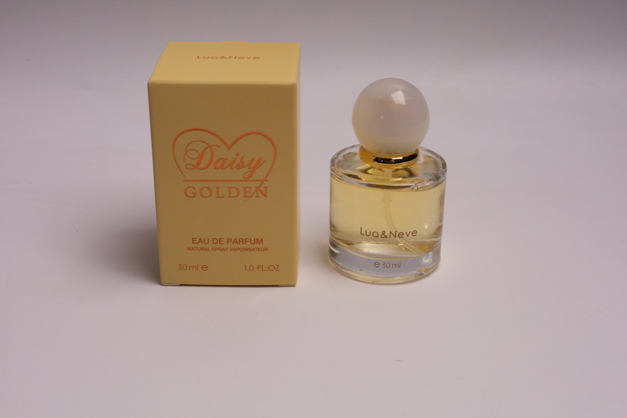 Perfume Lua&Neve Daisy Golden 30ml, Tampa Esférica, Notas Florais Elegantes