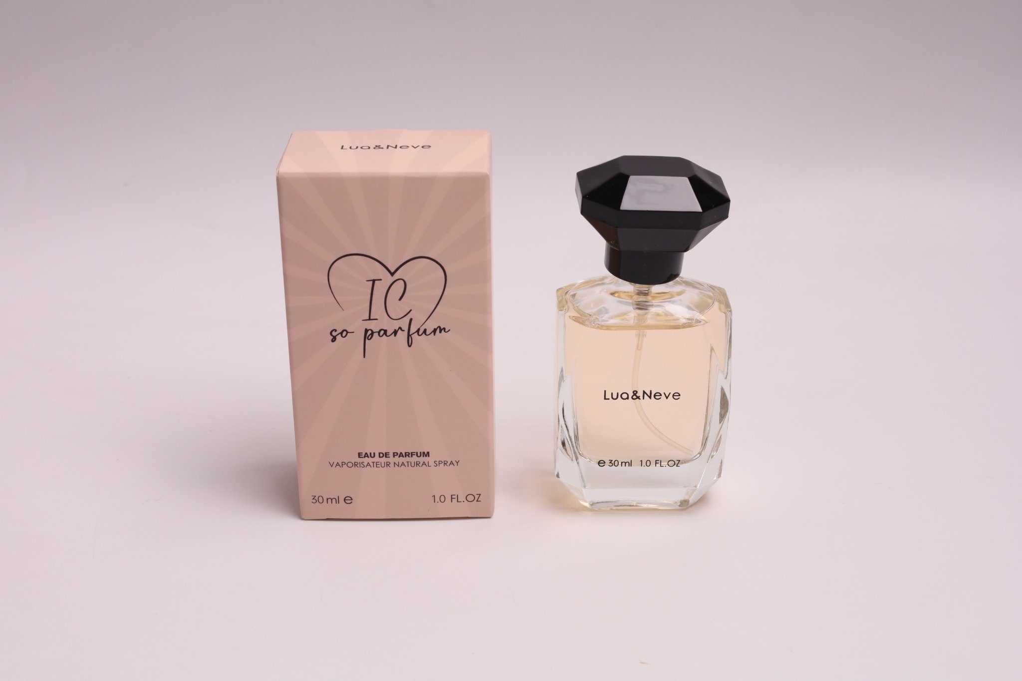 Perfume Lua&Neve Brilhante Diamante 30ml | Tampa de Diamante Preto + Frasco Quadrado Transparente, Encontre Notas Românticas