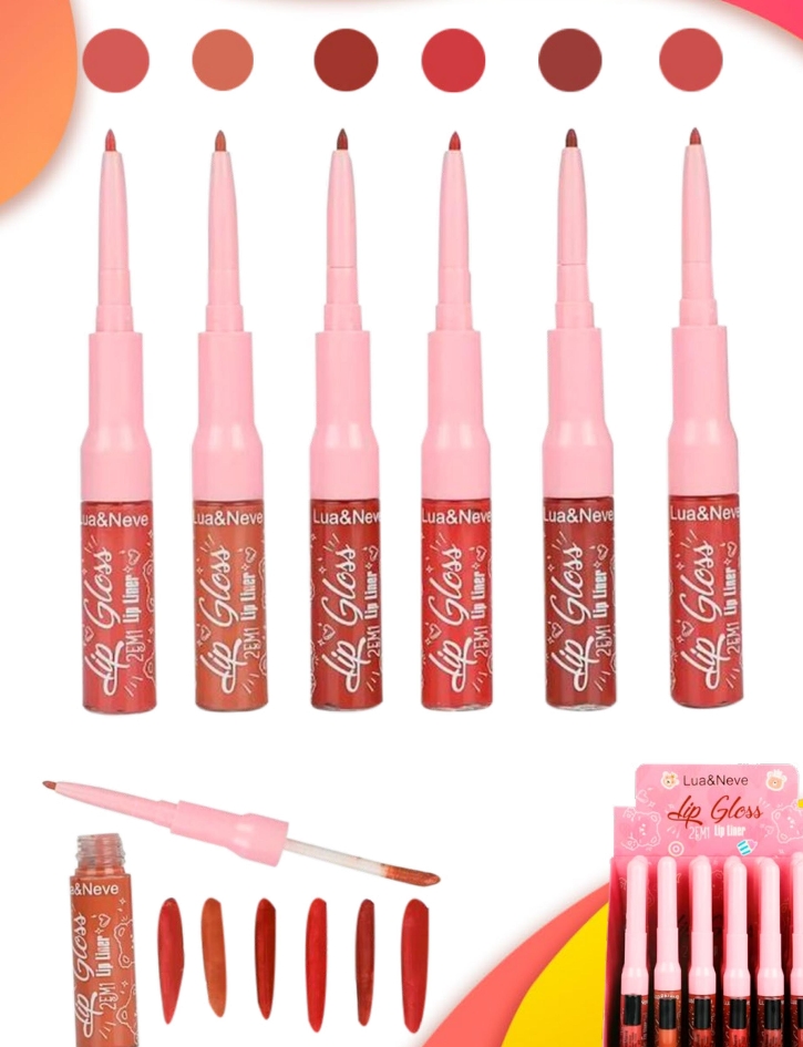 Caneta de Lip Gloss Dupla Ponta Lua&Neve | 6 Cores Intensas, Lápis Labial + Lip Gloss 2 em 1, Delimitando Forma Cheia de Lábios