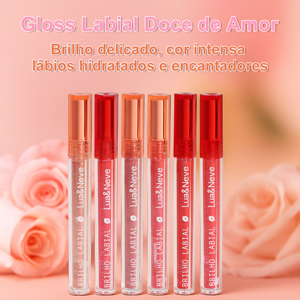 Gloss Labial Doce de Amor Lua&Neve | 6 Cores com Brilhos Finos, Hidratação e Filme Formando, Cria Lábios de Vidro Encantadores
