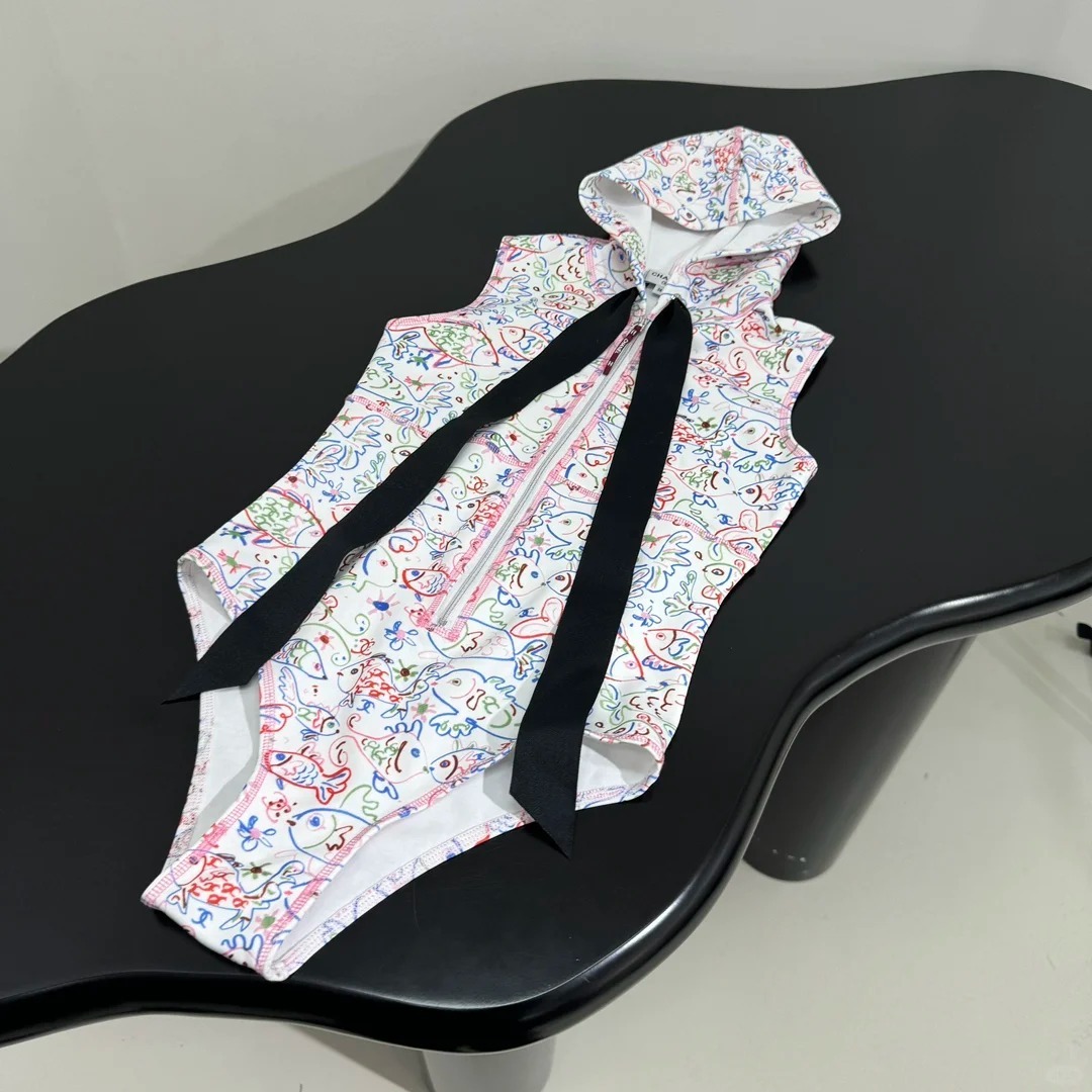 CHANE25SS Graffiti Print Hooded Swimsuit