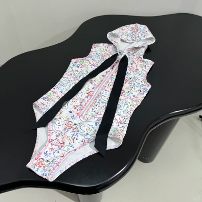 CHANE25SS Graffiti Print Hooded Swimsuit
