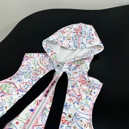CHANE25SS Graffiti Print Hooded Swimsuit