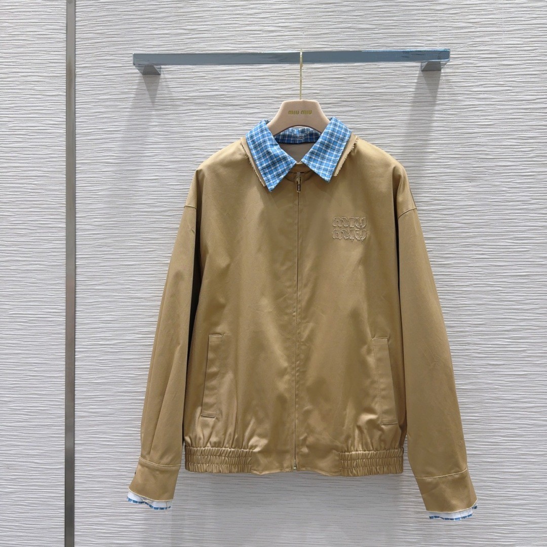 MIU new blue plaid collar curry jacket coat