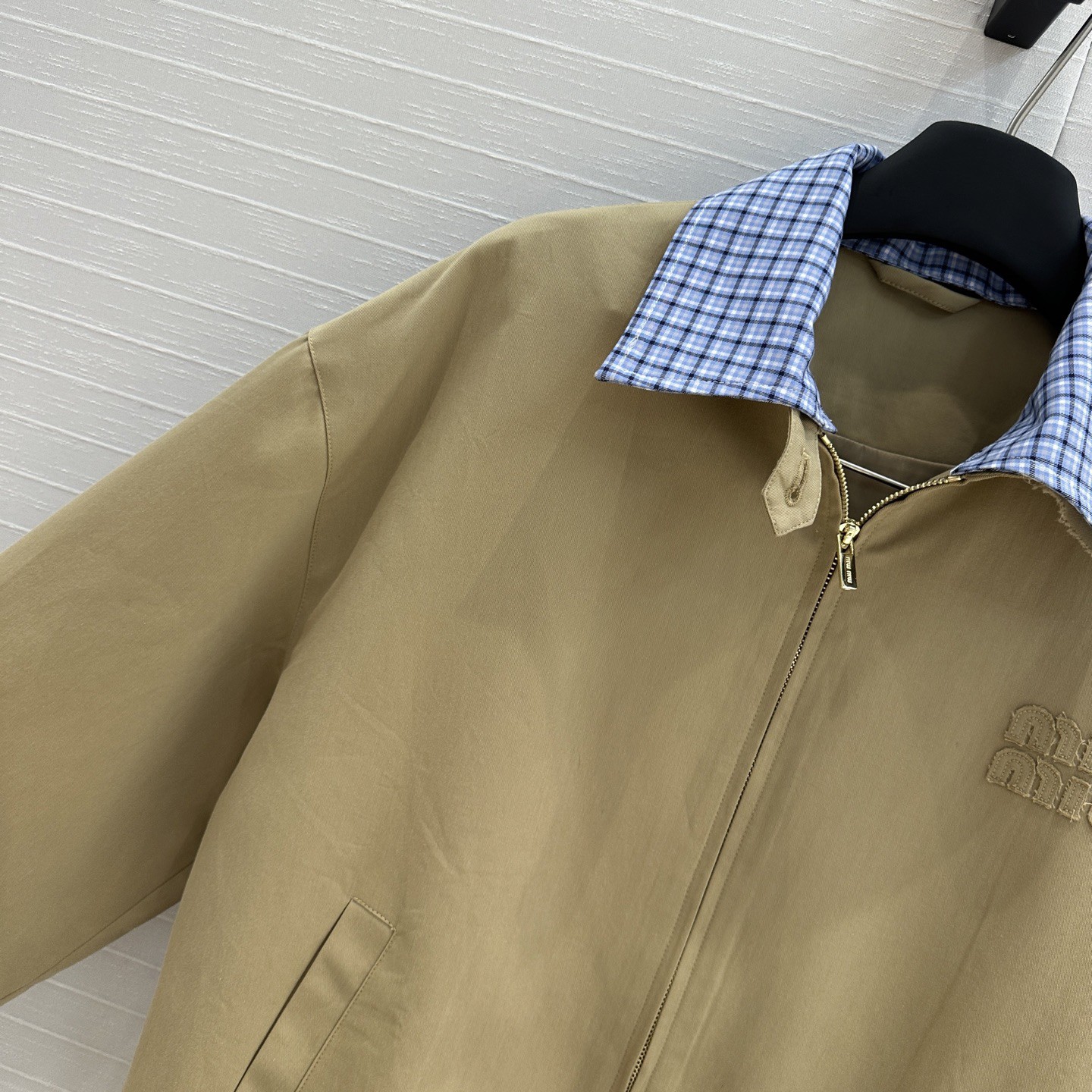 MIU new blue plaid collar curry jacket coat