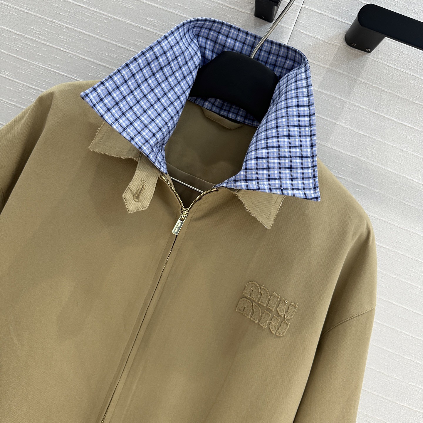 MIU new blue plaid collar curry jacket coat