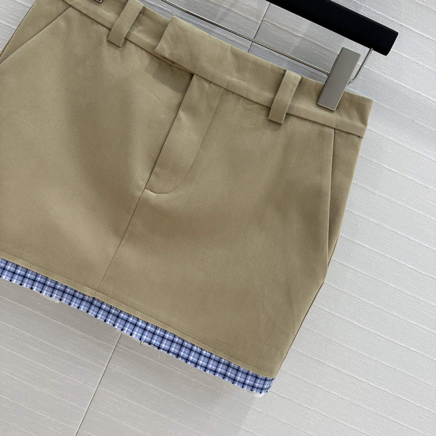 MIU new blue plaid collar curry color super short half skirt