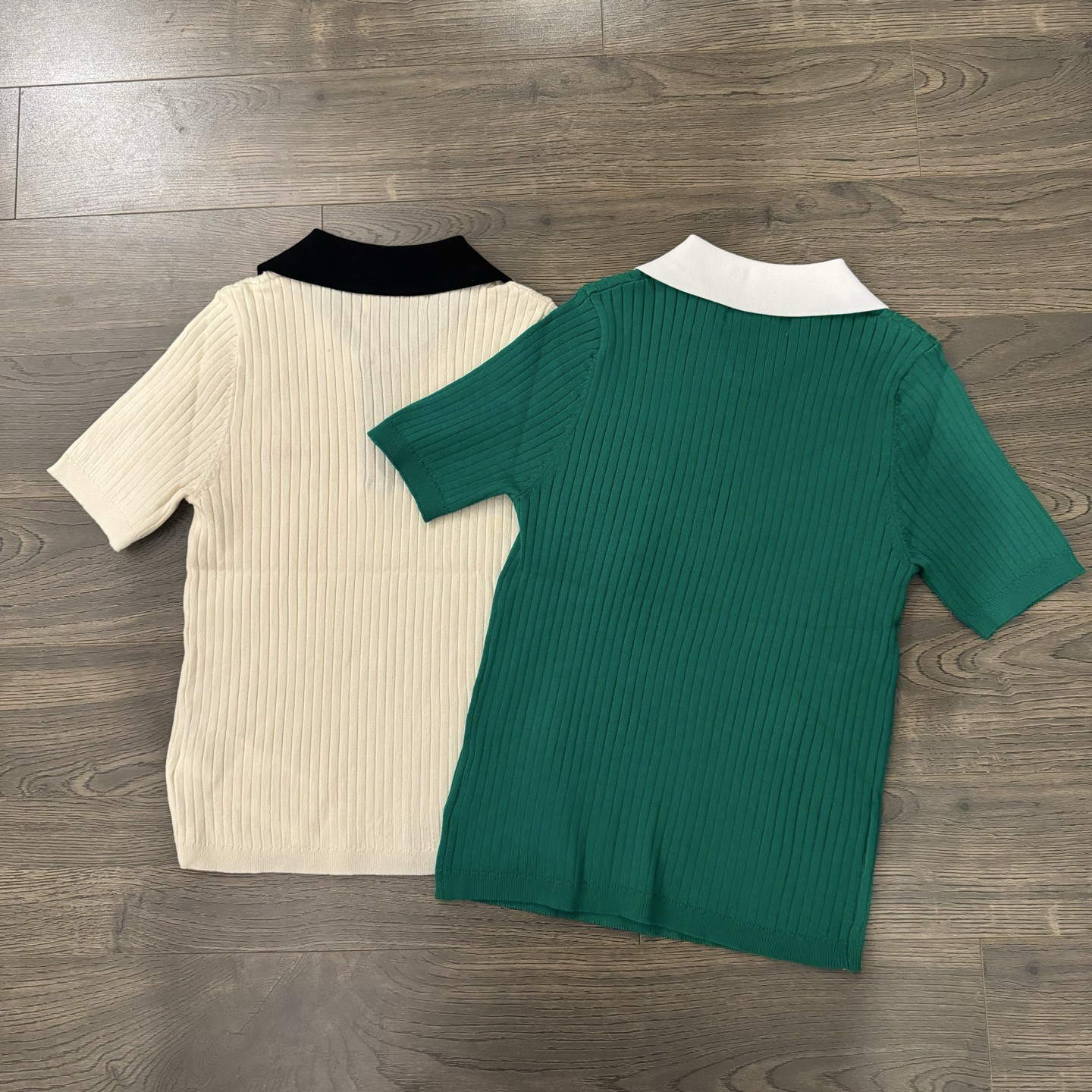 Miu Embroidered Letter Clash Color Knit Short Sleeve
