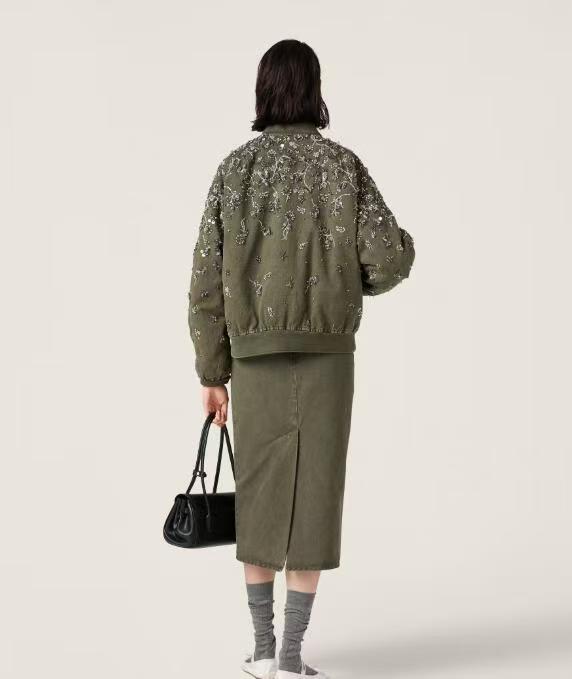 Miu Army Green Sequin Embroidered Jacket