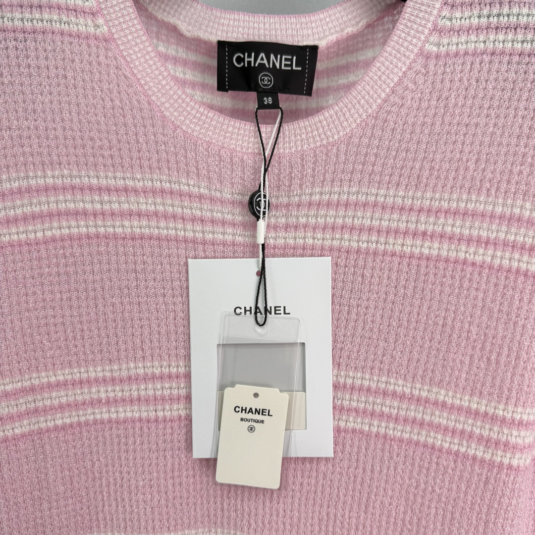 CHANE25SS Knit Colorblocked Stripe Patchwork Short Sleeve